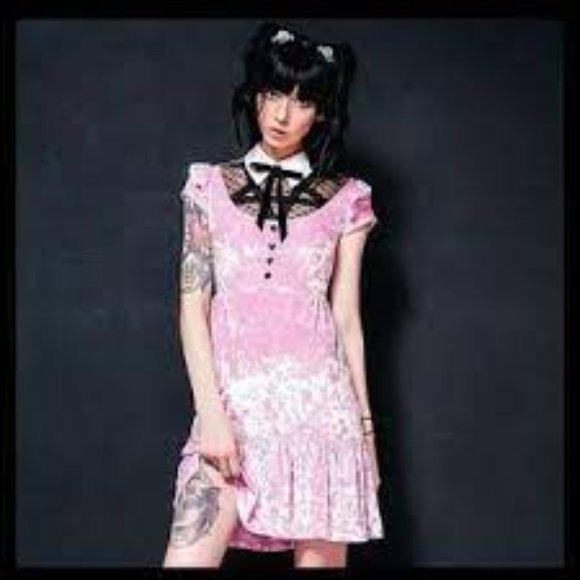 🆕 Killstar "Delana Crushin' Doll" Pink Velvet Babydoll Dress - Picture 2 of 15